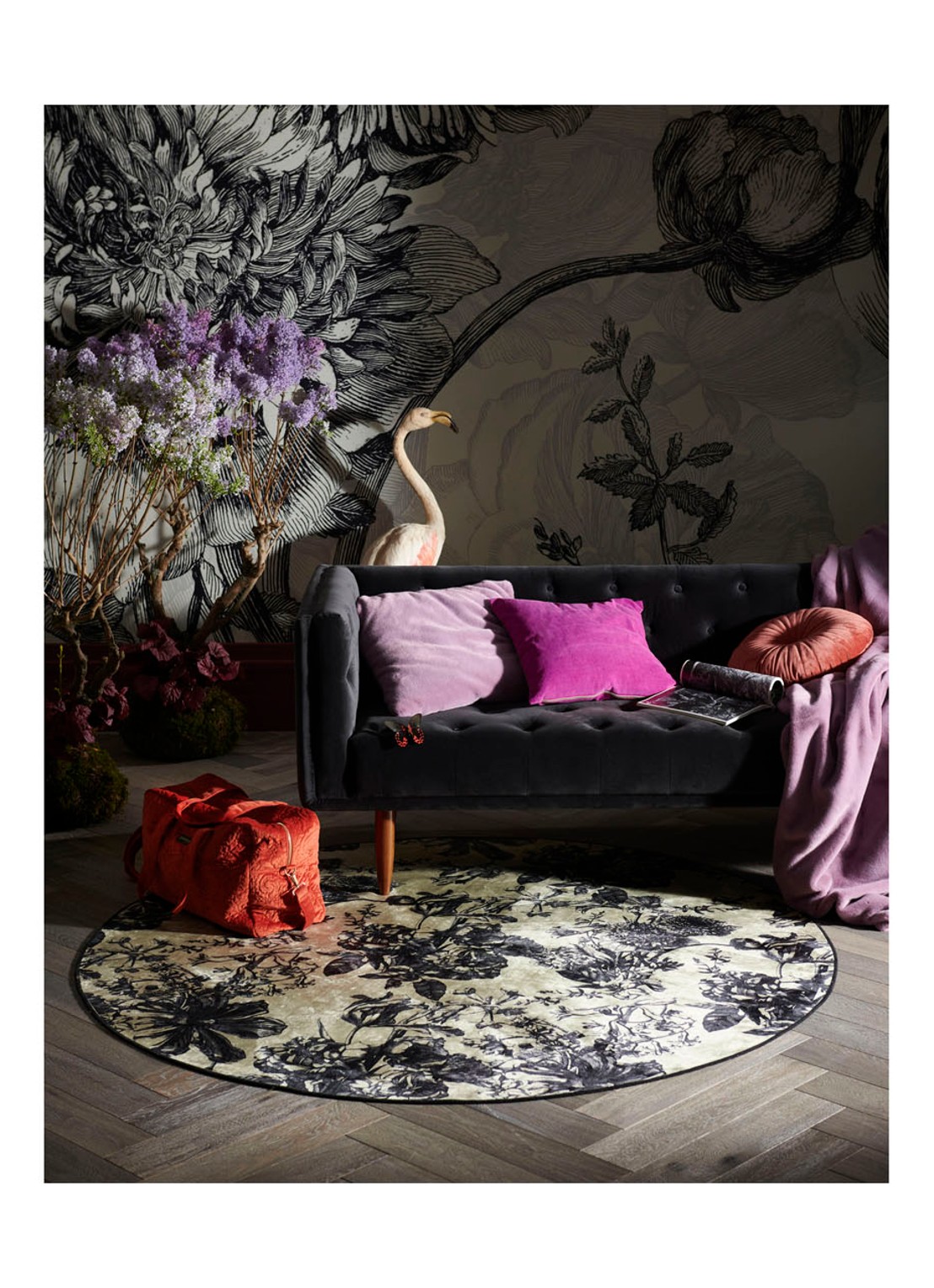 Essenza Vivienne vloerkleed met bloemenprint 90 cm - voorkant 2 zand