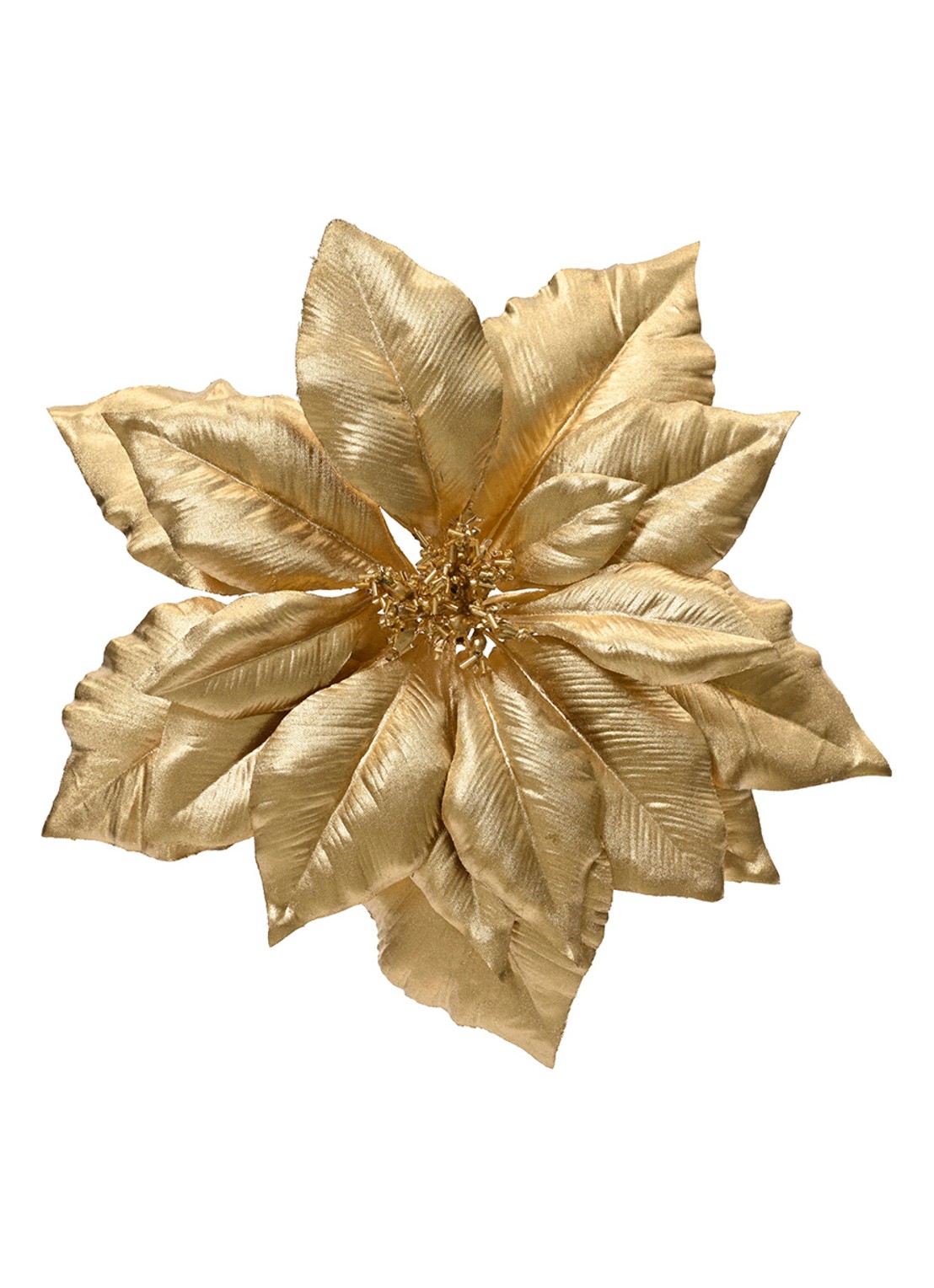 Everlands Gouden poinsettia kerstdecoratie 7 cm - voorkant goud