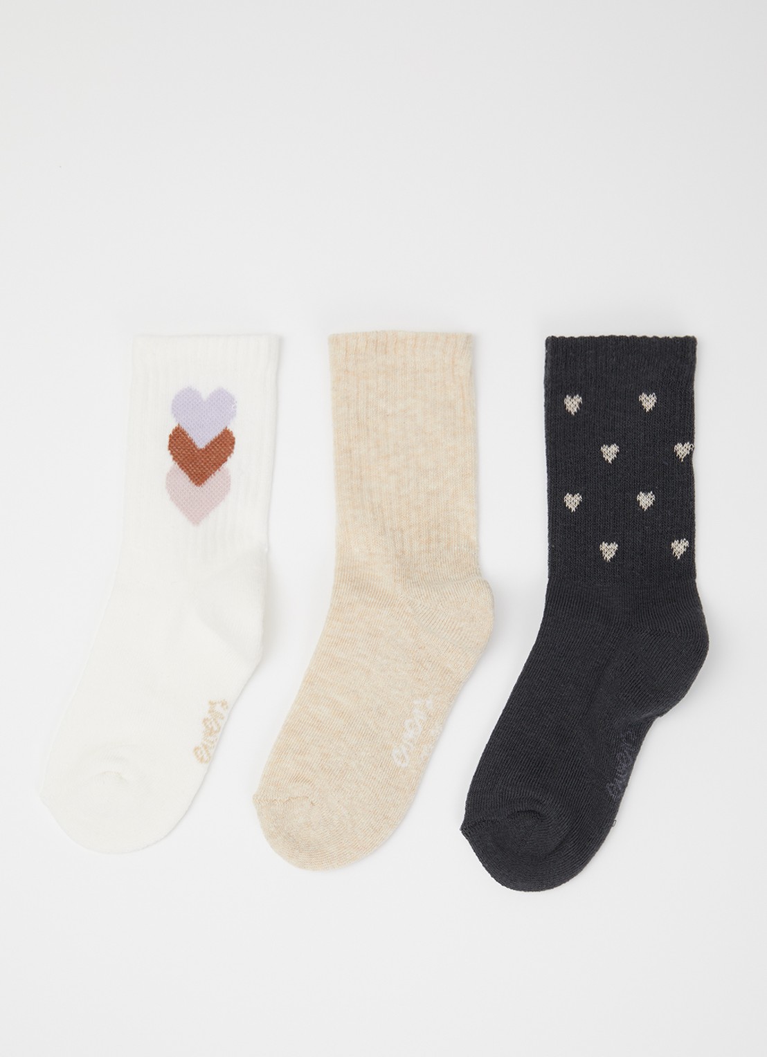 Ewers Herzen sokken in katoenblend in 3-pack - voorkant antraciet