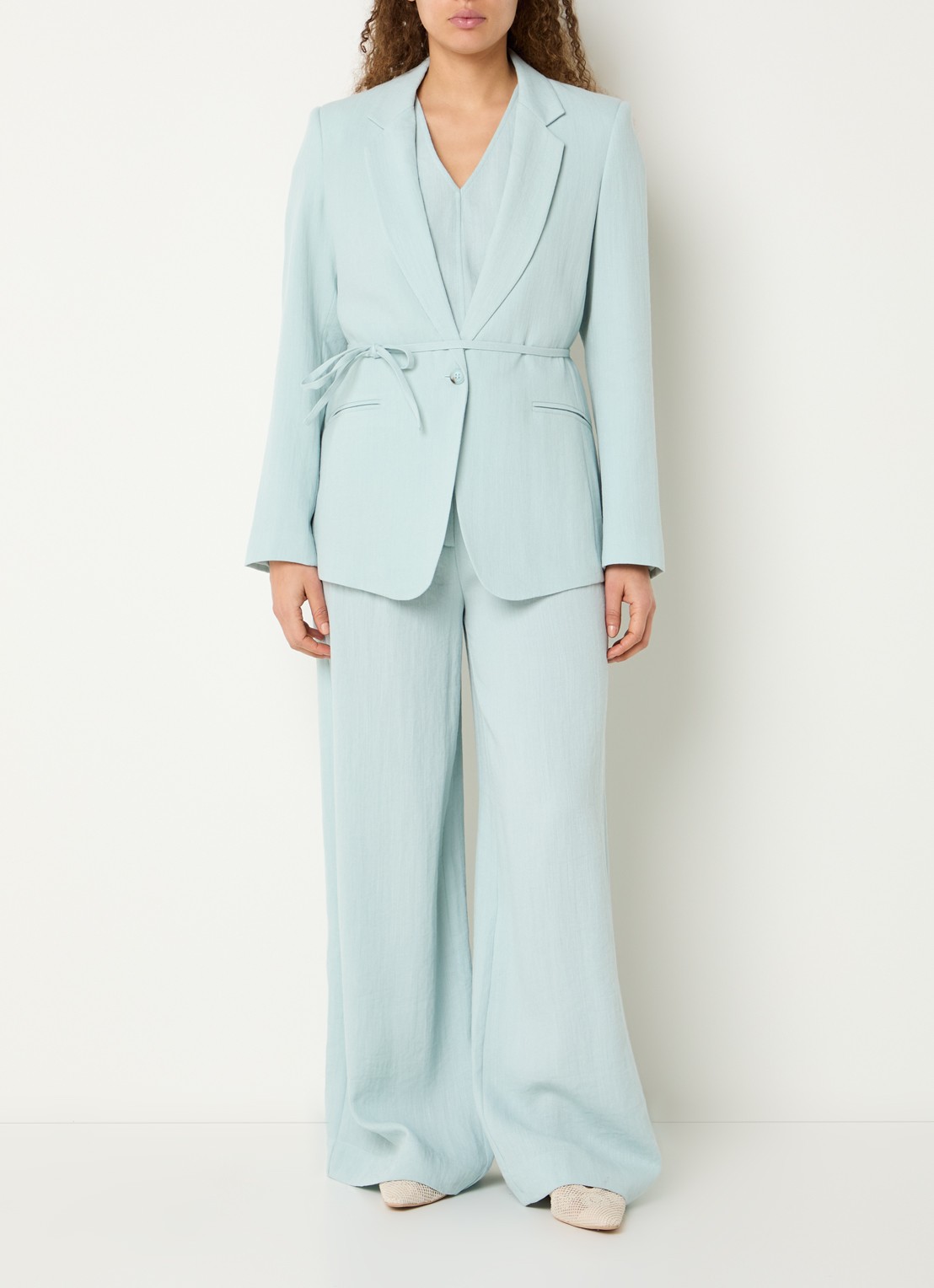 Expresso Blazer in linnenblend met strikceintuur en paspelzakken - voorkant 3 mint