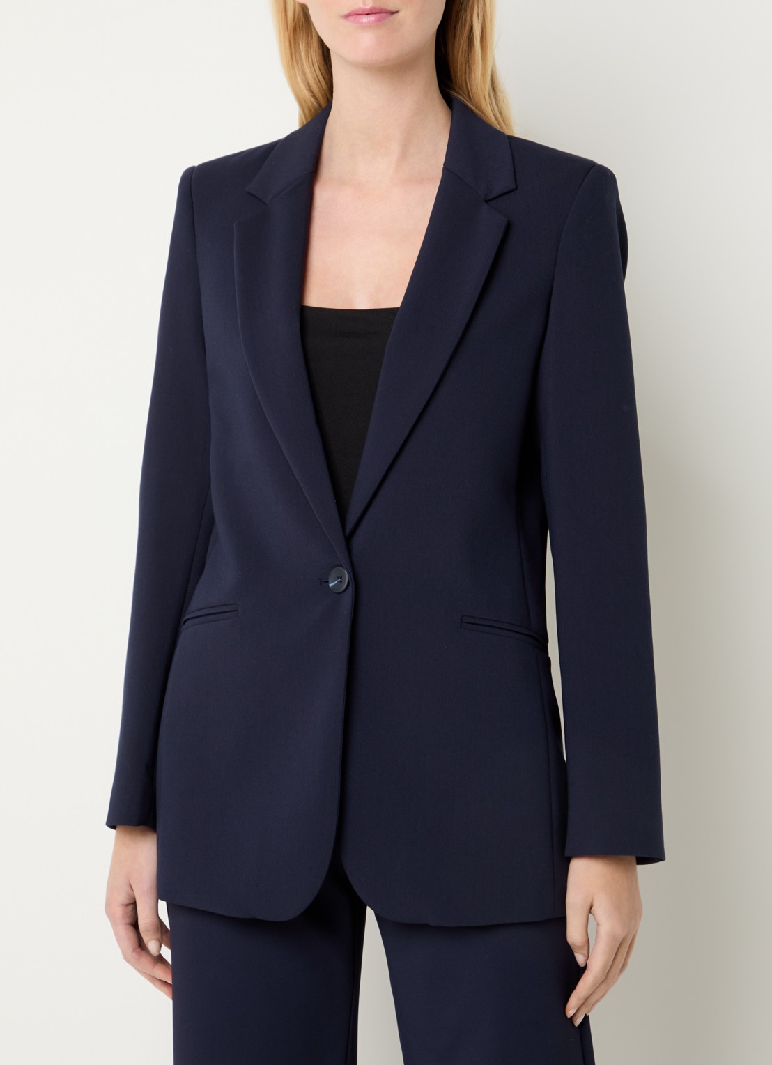 Expresso Blazer met paspelzakken en stretch - detail donkerblauw