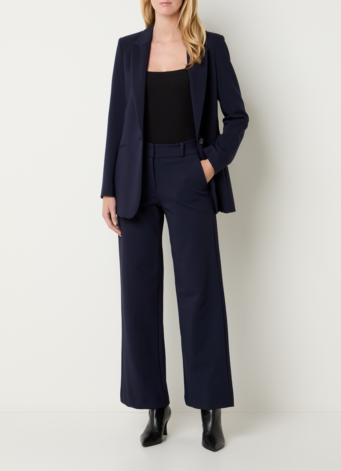 Expresso Blazer met paspelzakken en stretch - voorkant 4 donkerblauw