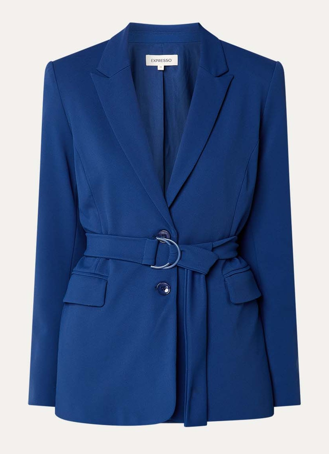 Expresso Blazer met strikceintuur en klepzakken - voorkant royalblauw