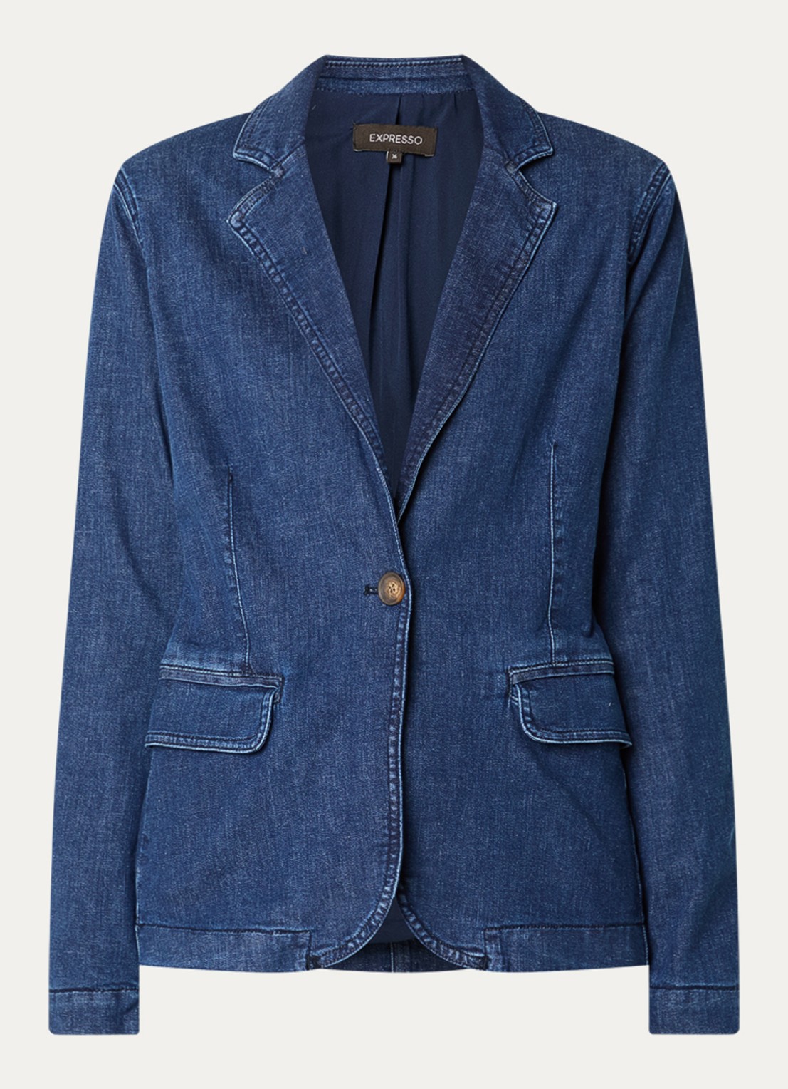 Expresso Blazer van chambray met klepzakken - voorkant 2 indigo