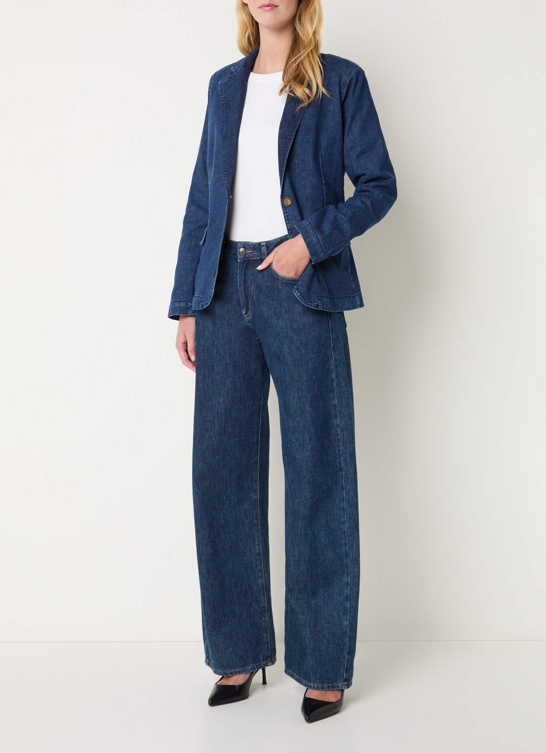 Expresso Blazer van chambray met klepzakken - voorkant 3 indigo