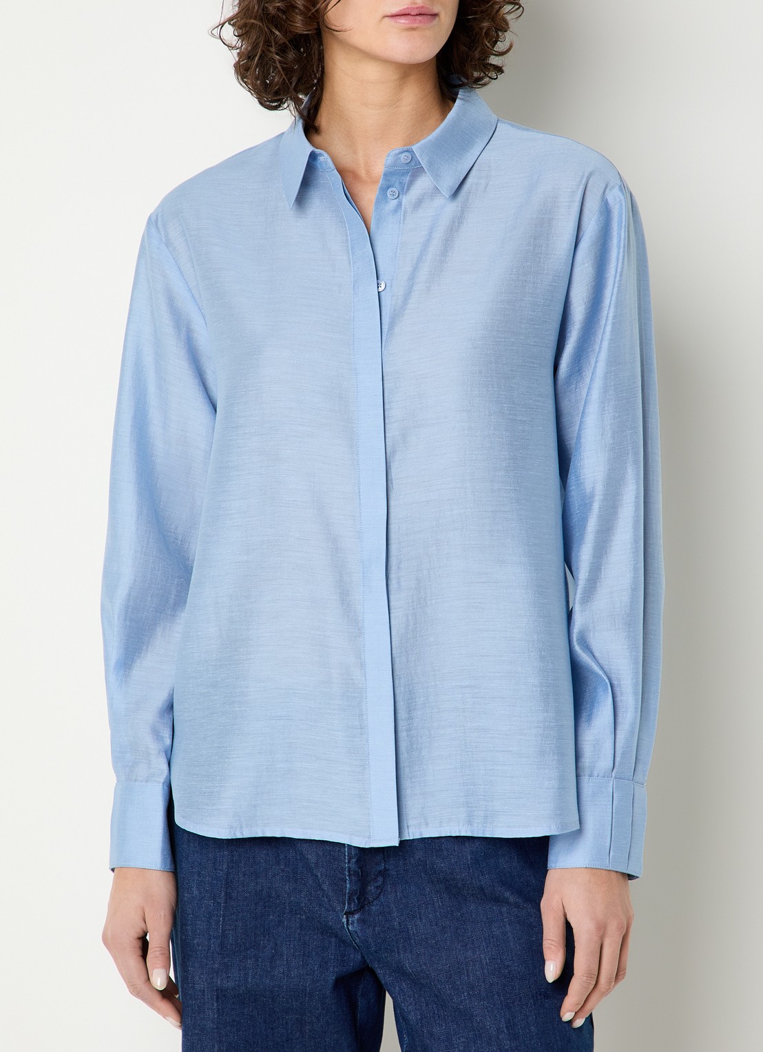 Expresso Blouse in linnenblend - detail lichtblauw
