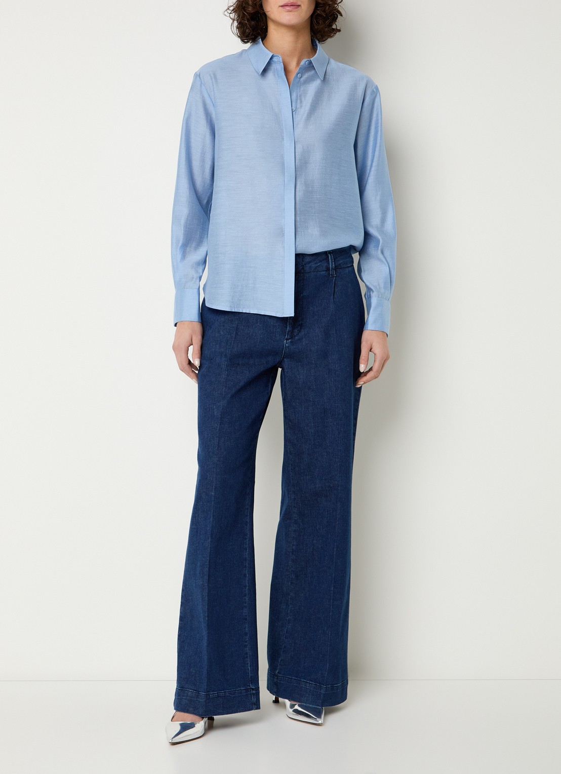 Expresso Blouse in linnenblend - voorkant 4 lichtblauw