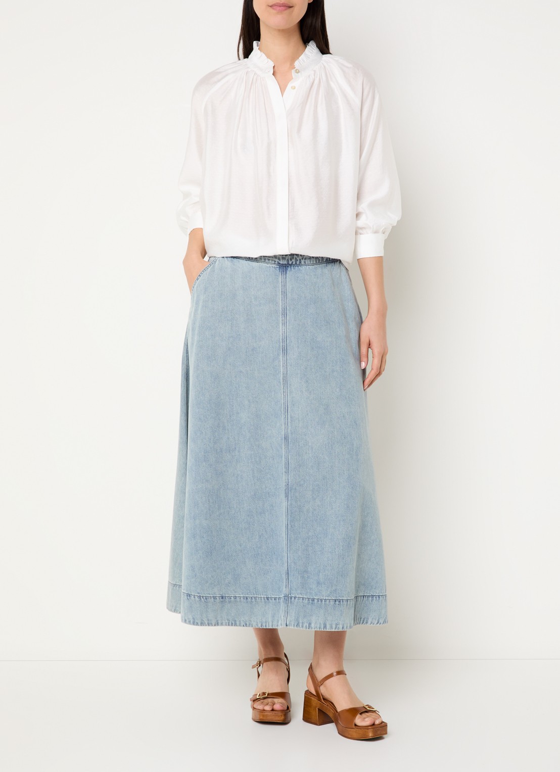 Expresso Blouse met ballonmouw en opstaande kraag - voorkant 3 wit