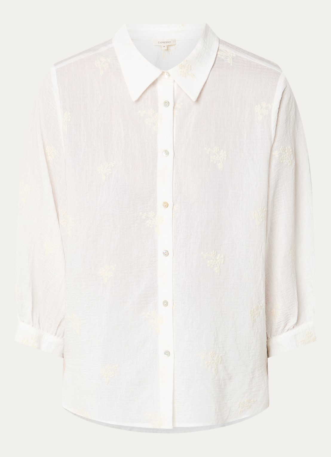 Expresso Blouse met bloemborduring en pofmouw - voorkant gebroken wit
