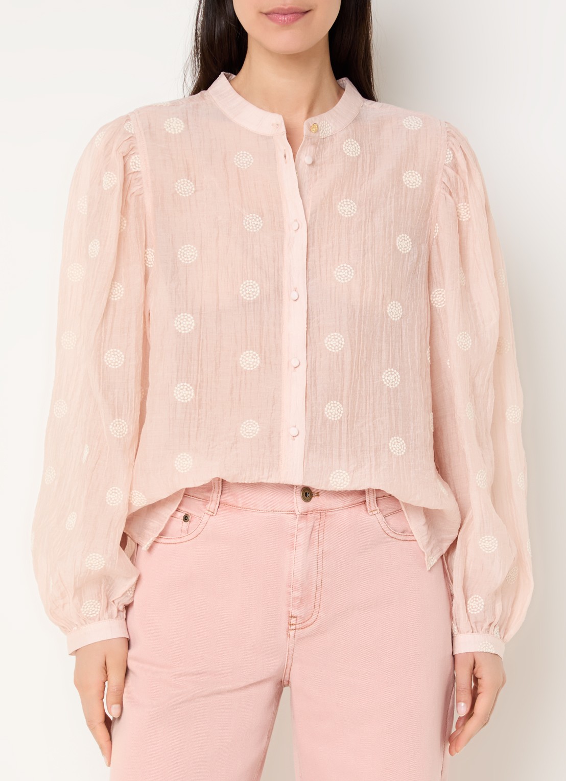 Expresso Blouse met borduring - detail 2 lichtroze