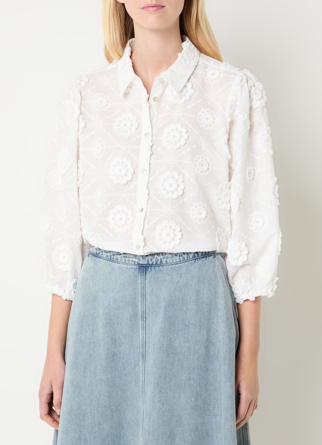 Expresso Blouse met borduring - detail wit