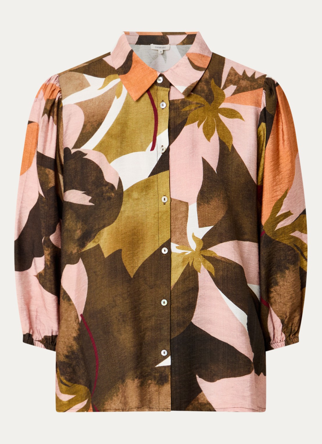Expresso Blouse met grafisch bloemdessin - voorkant 2 roestbruin