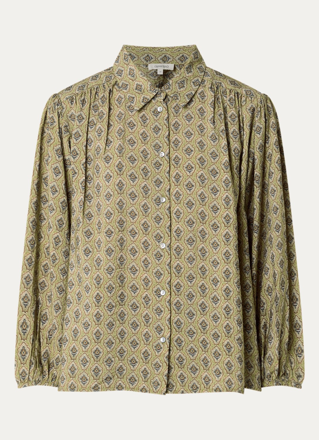 Expresso Blouse met grafisch dessin en ballonmouw - voorkant 3 olijfgroen