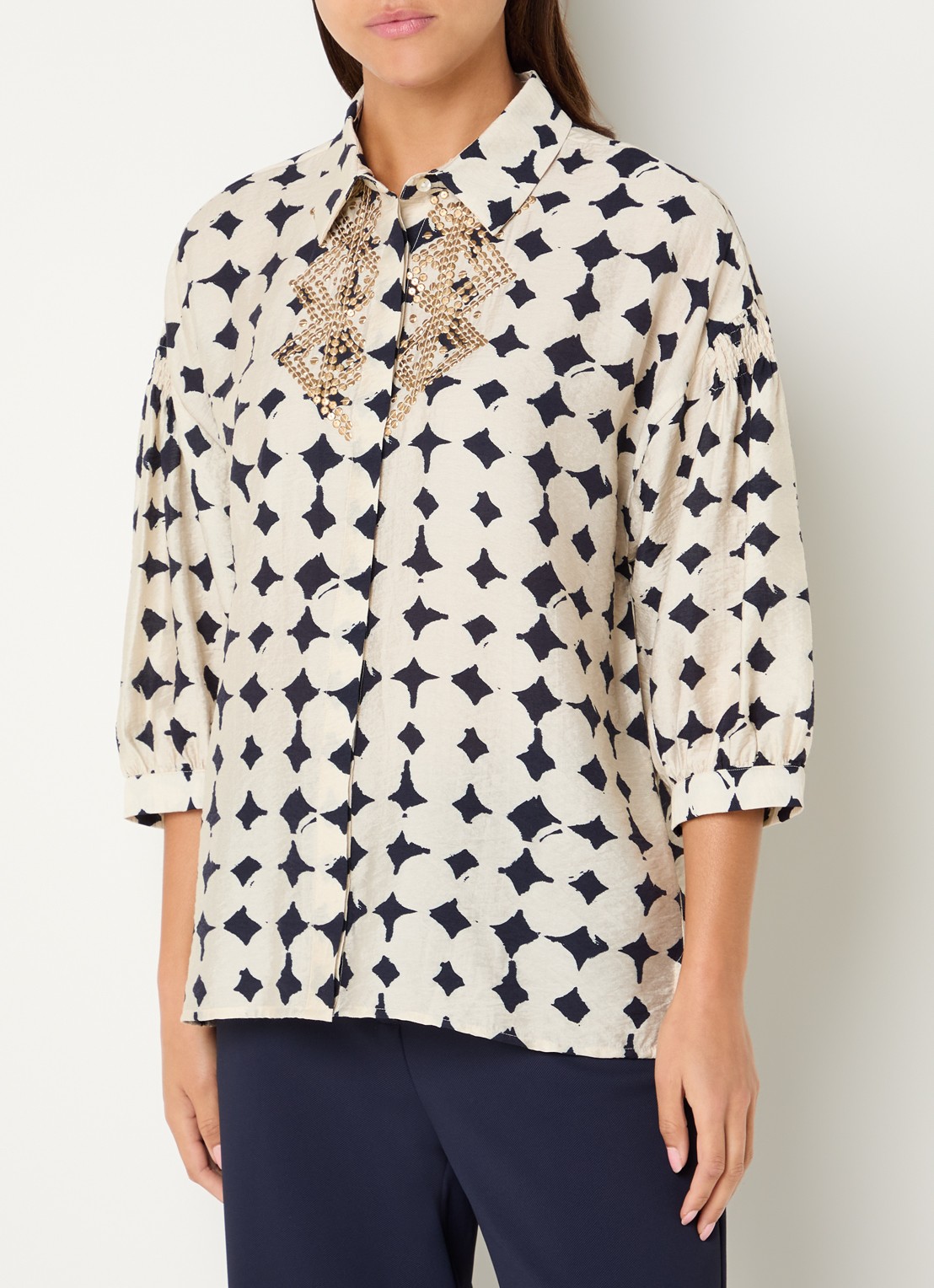 Expresso Blouse met pailletten en print - detail 4 ivoor