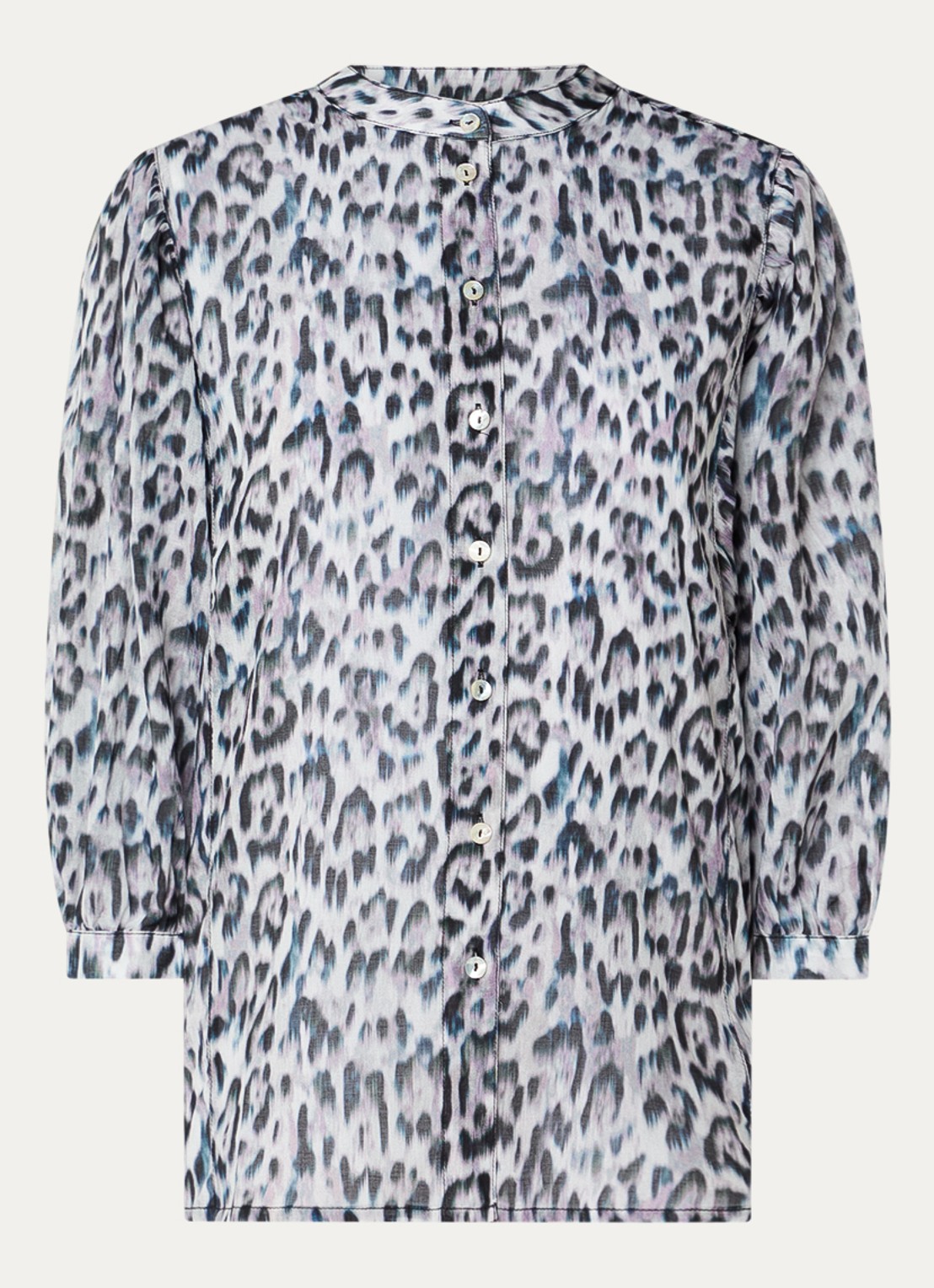 Expresso Blouse met panterprint en pofmouw - voorkant 3 lichtblauw