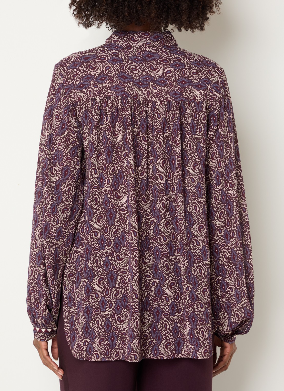 Expresso Blouse met print en ballonmouw - achterkant aubergine