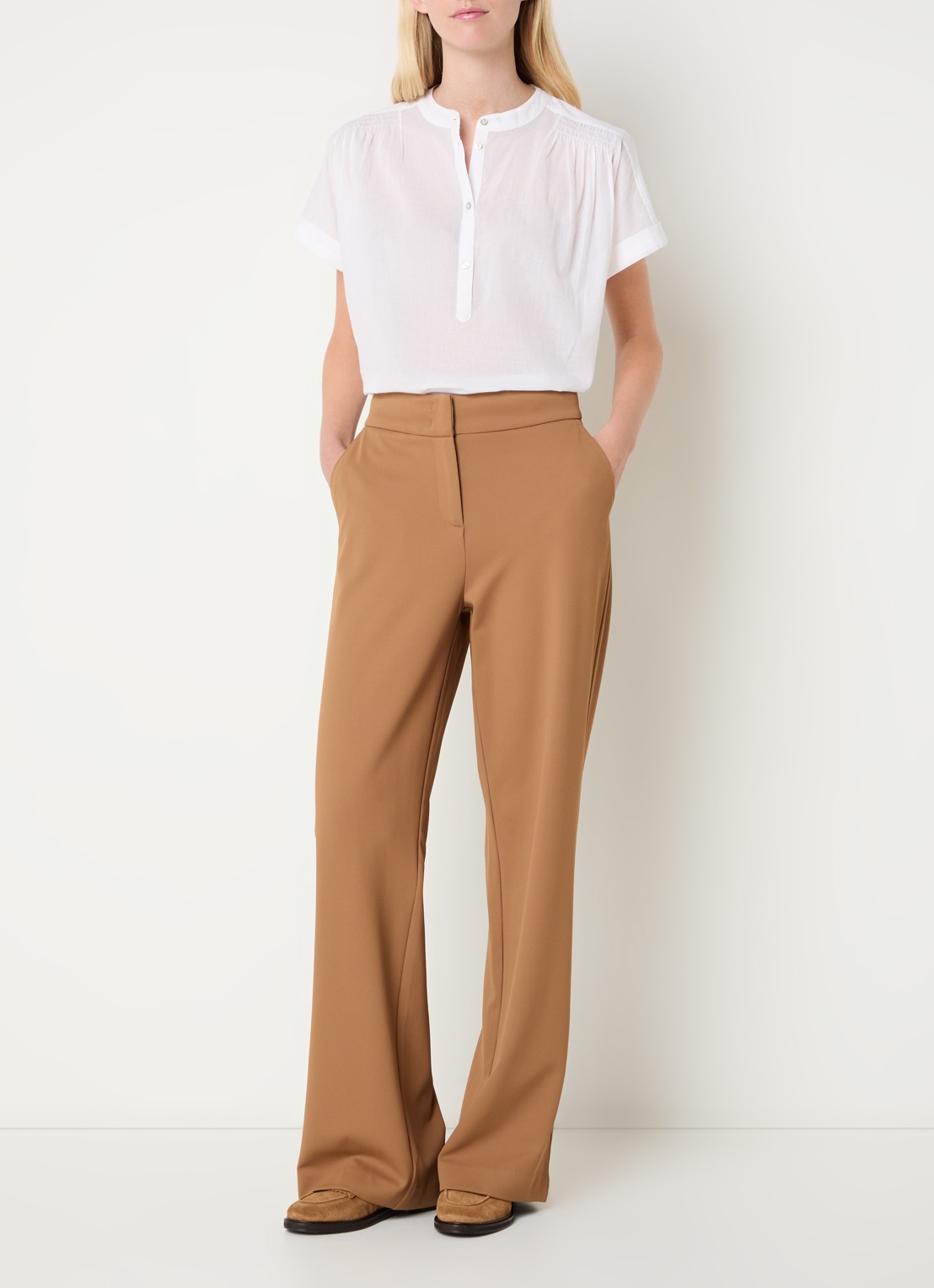 Expresso Blouse met smockwerk - voorkant 3 wit