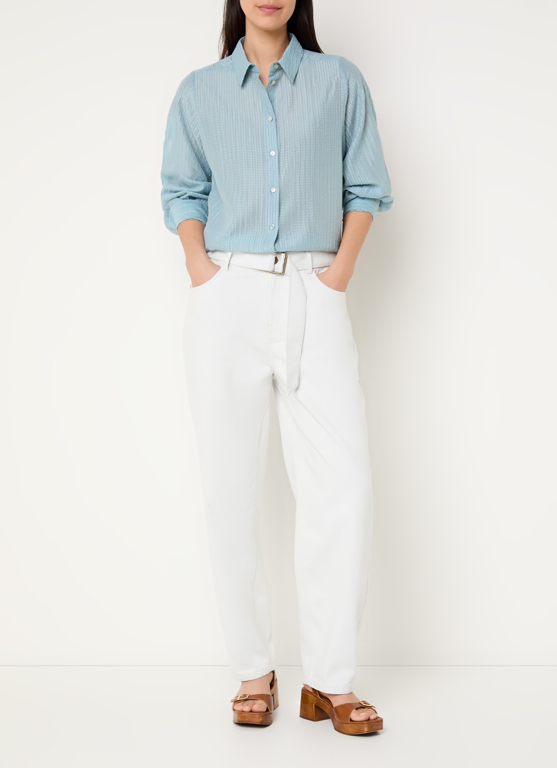Expresso Blouse met structuur - voorkant 2 turquoise