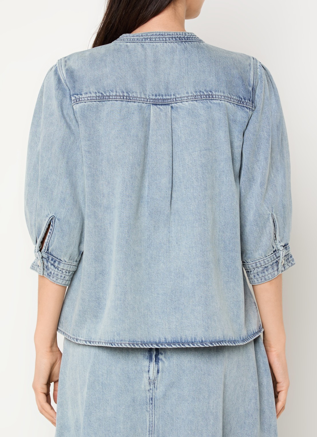 Expresso Blouse van denim met pofmouw - achterkant 3 indigo