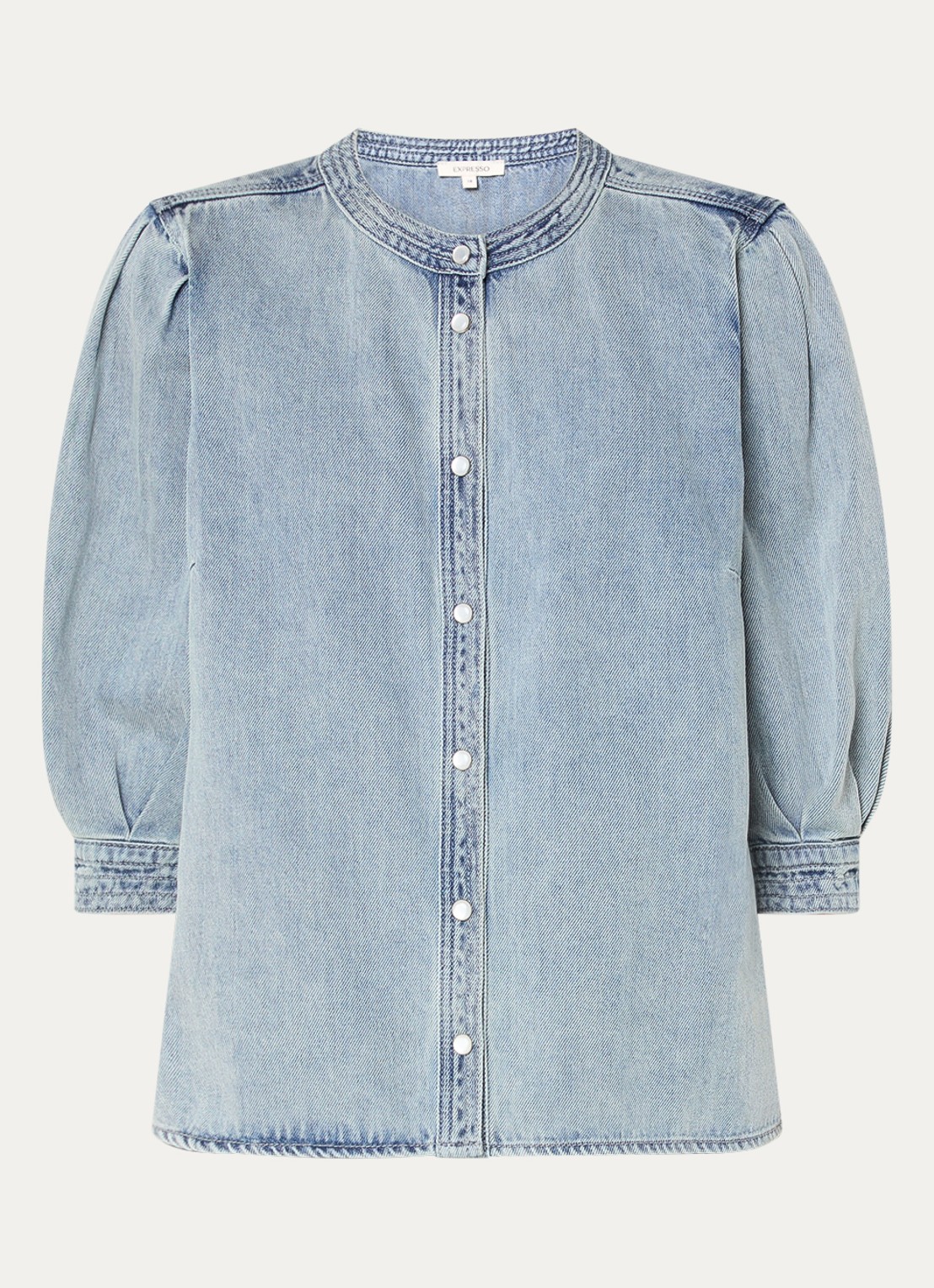 Expresso Blouse van denim met pofmouw - voorkant indigo