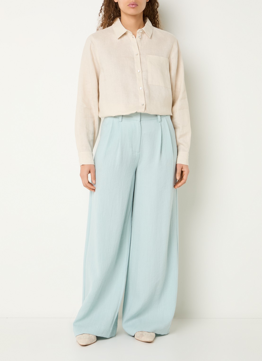 Expresso Blouse van linnen met borstzak - voorkant 2 creme