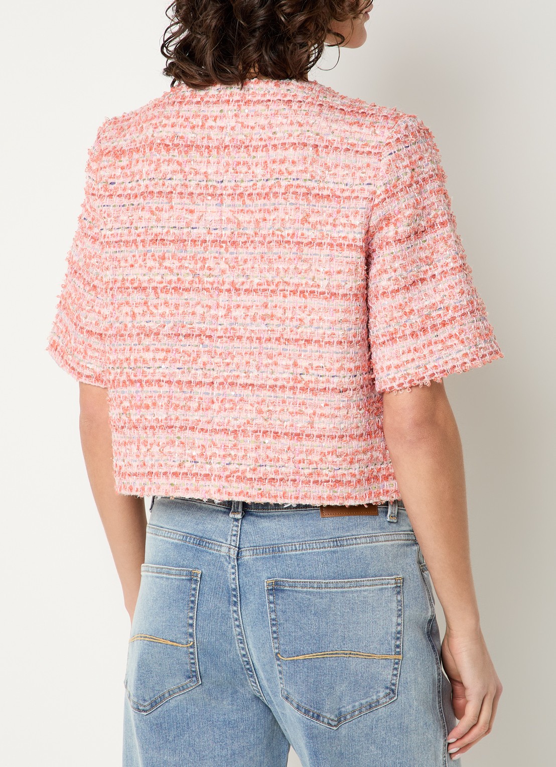 Expresso Cropped blazer met lurex - achterkant 3 zalmroze