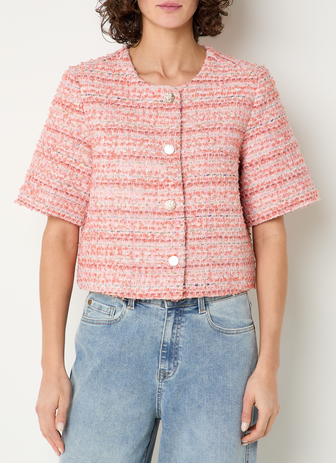 Expresso Cropped blazer met lurex - detail 4 zalmroze