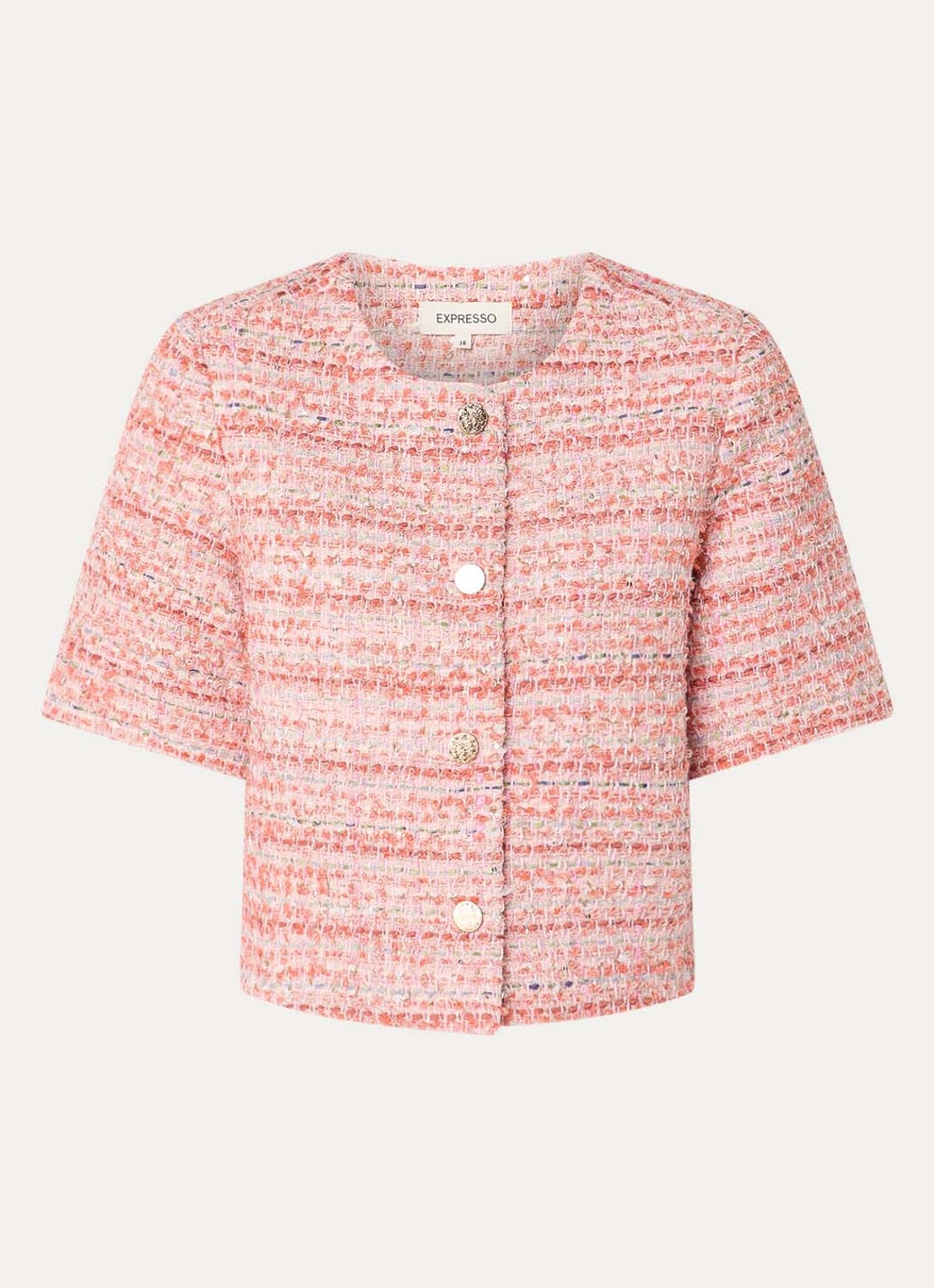 Expresso Cropped blazer met lurex - voorkant zalmroze