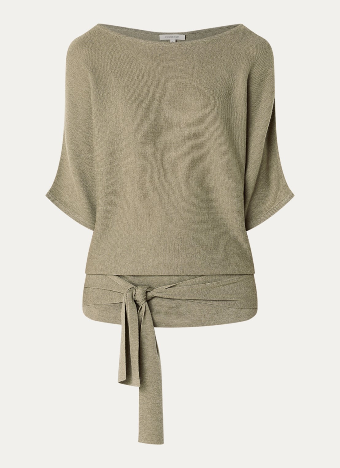 Expresso Fijngebreide pullover in wolblend met strikceintuur - voorkant 3 beige
