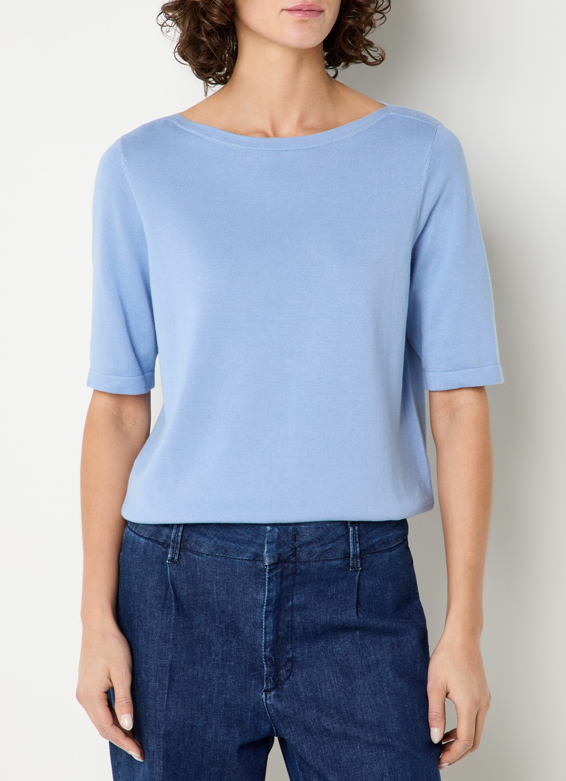 Expresso Fijngebreide top met boothals - detail lichtblauw