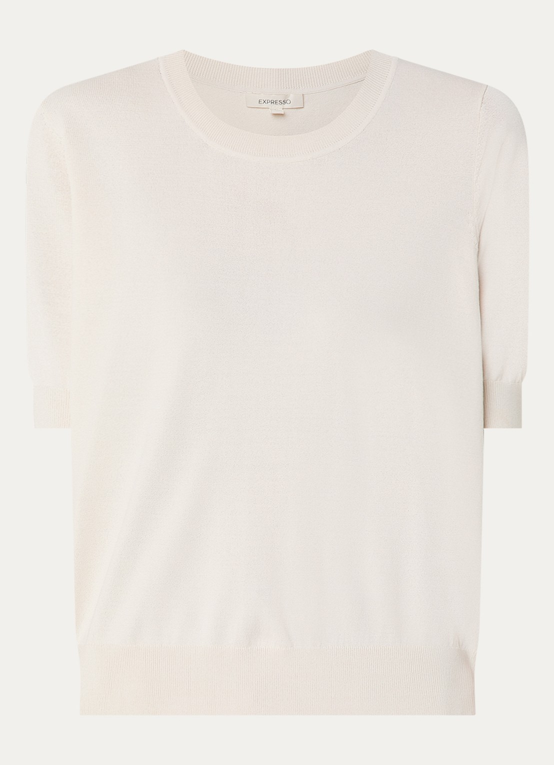 Expresso Fijngebreide top met ronde hals - voorkant 2 beige