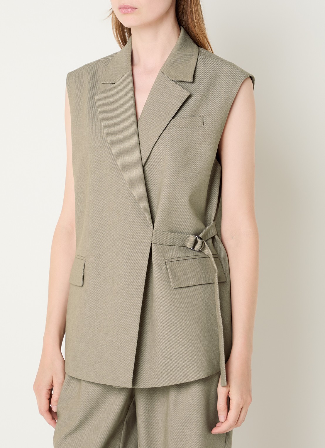 Expresso Gilet met strikceintuur - detail zand