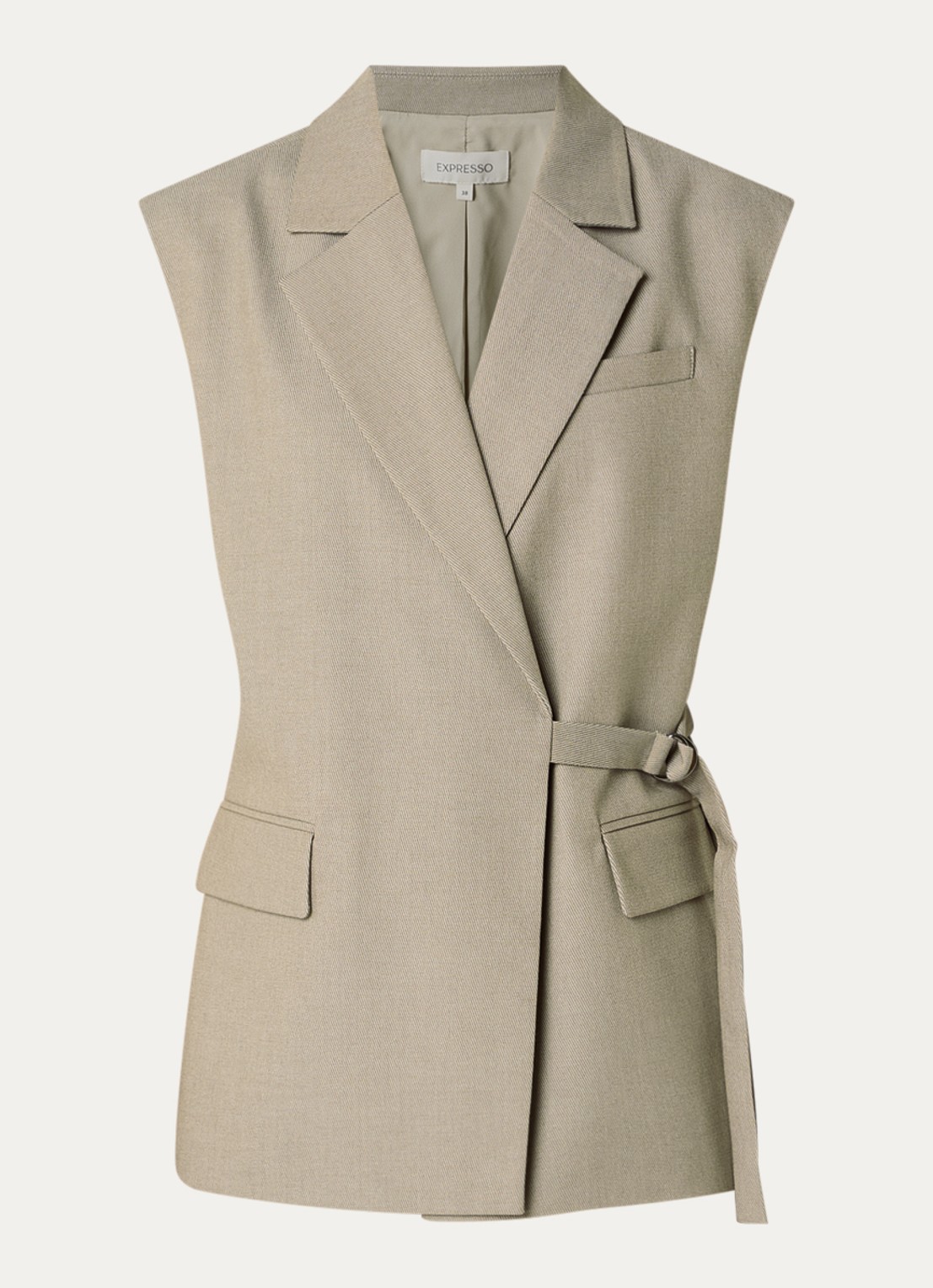 Expresso Gilet met strikceintuur - voorkant 3 zand