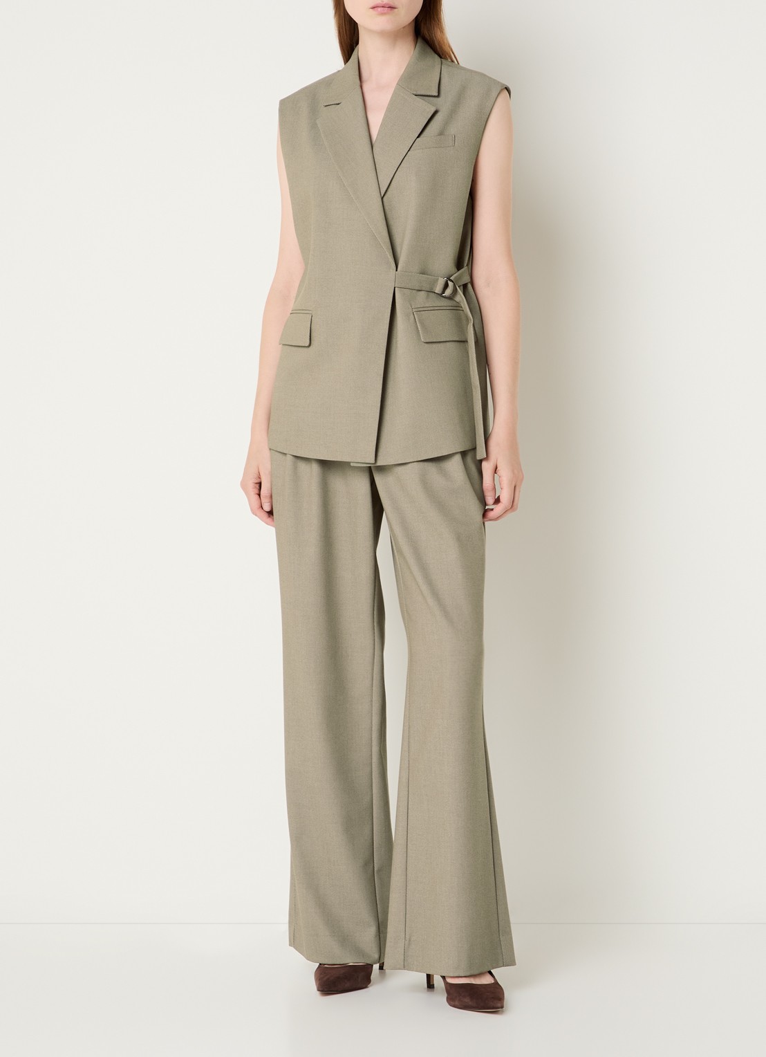 Expresso Gilet met strikceintuur - voorkant 4 zand