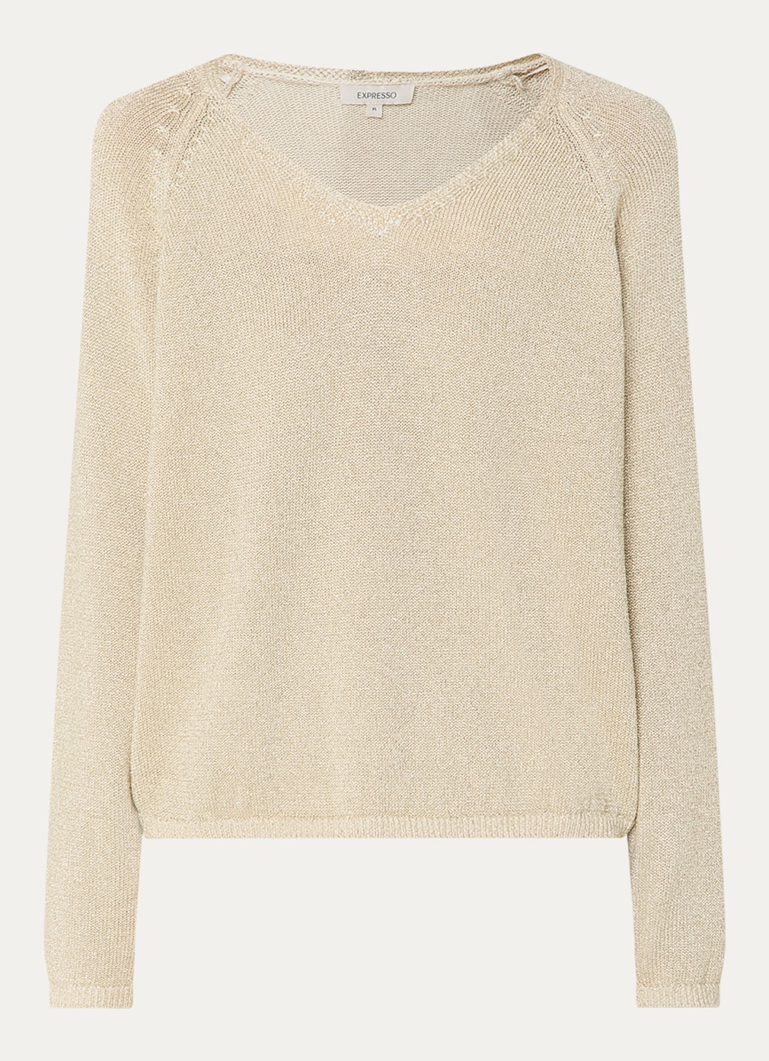 Expresso Grofgebreide pullover met lurex - voorkant 2 beige