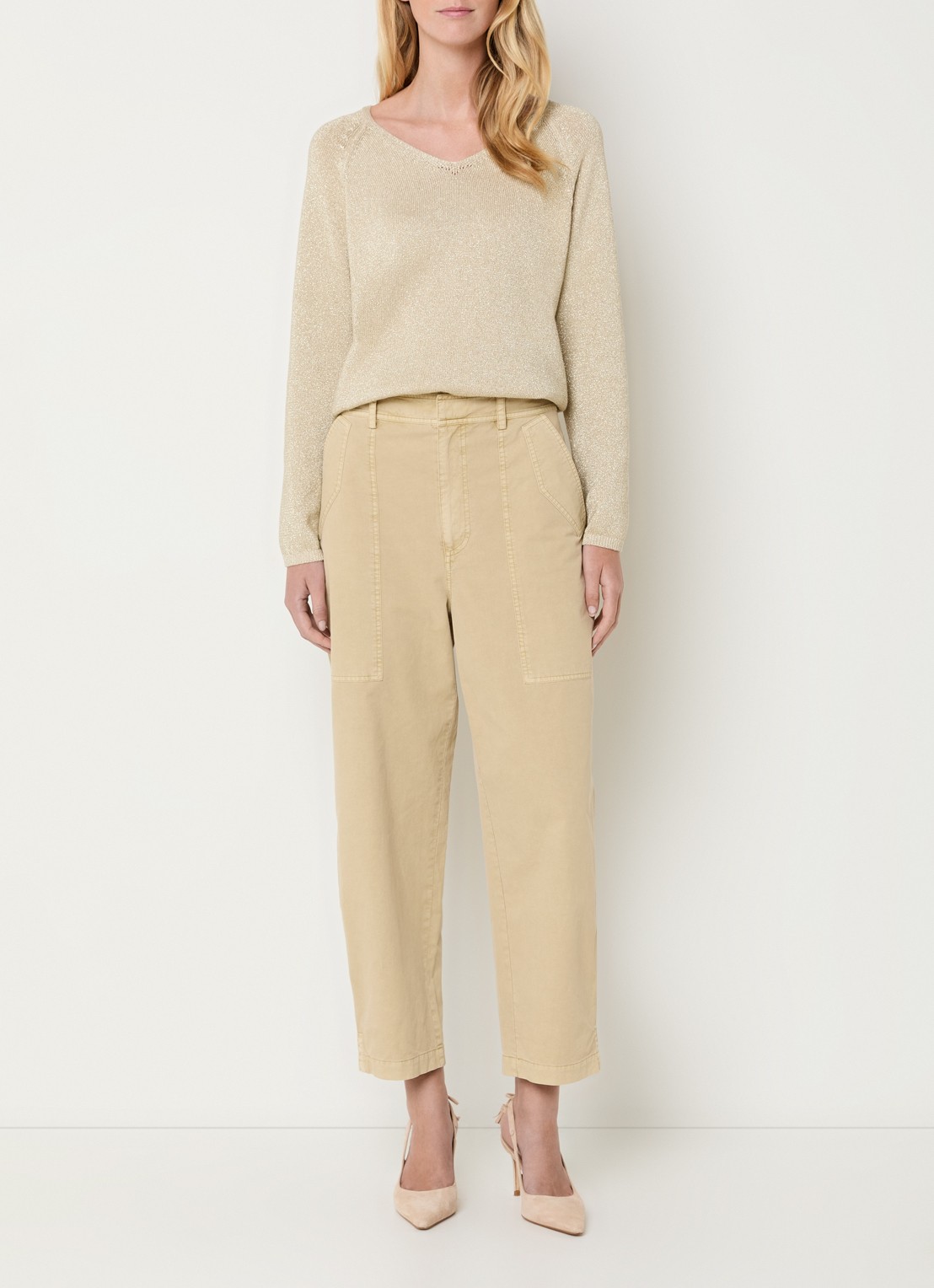 Expresso Grofgebreide pullover met lurex - voorkant 3 beige