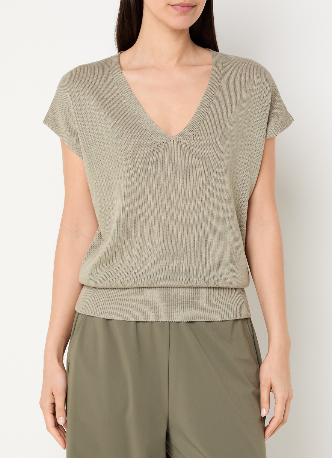 Expresso Grofgebreide top met V-hals - detail 4 mosgroen