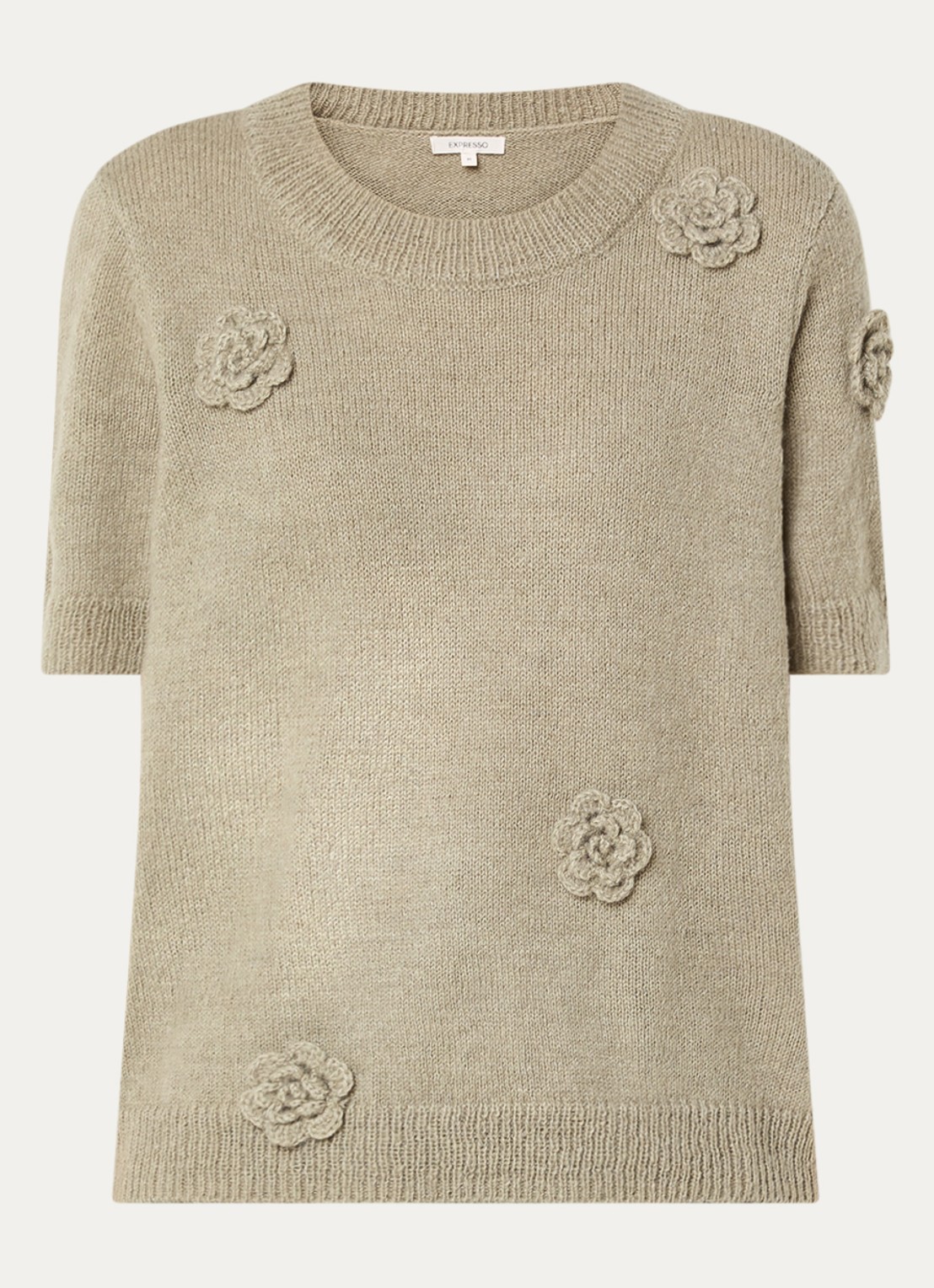 Expresso Grofgebreide trui in alpaca wolblend met applicatie - voorkant 2 mosgroen