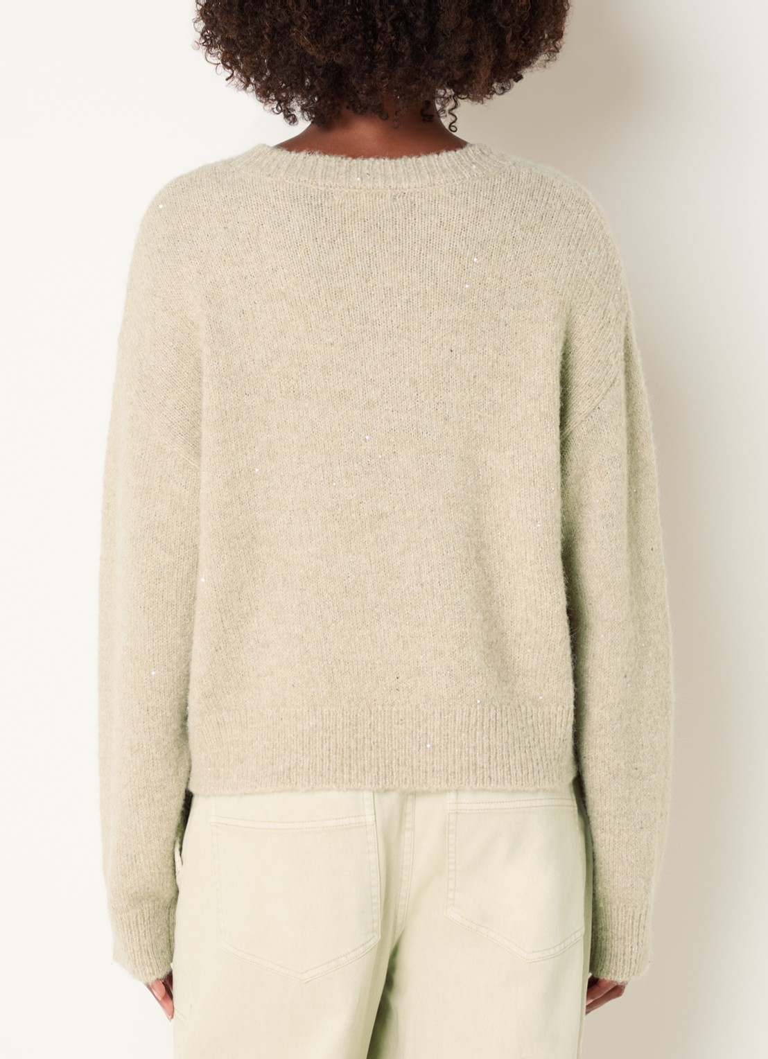 Expresso Grofgebreide trui in wolblend met strass - achterkant beige