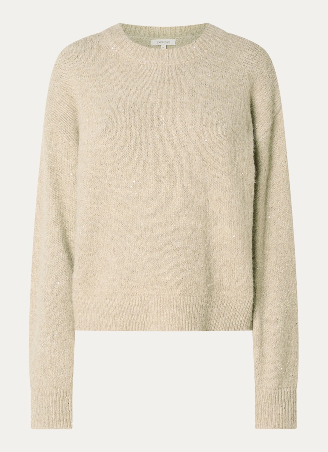 Expresso Grofgebreide trui in wolblend met strass - voorkant 2 beige