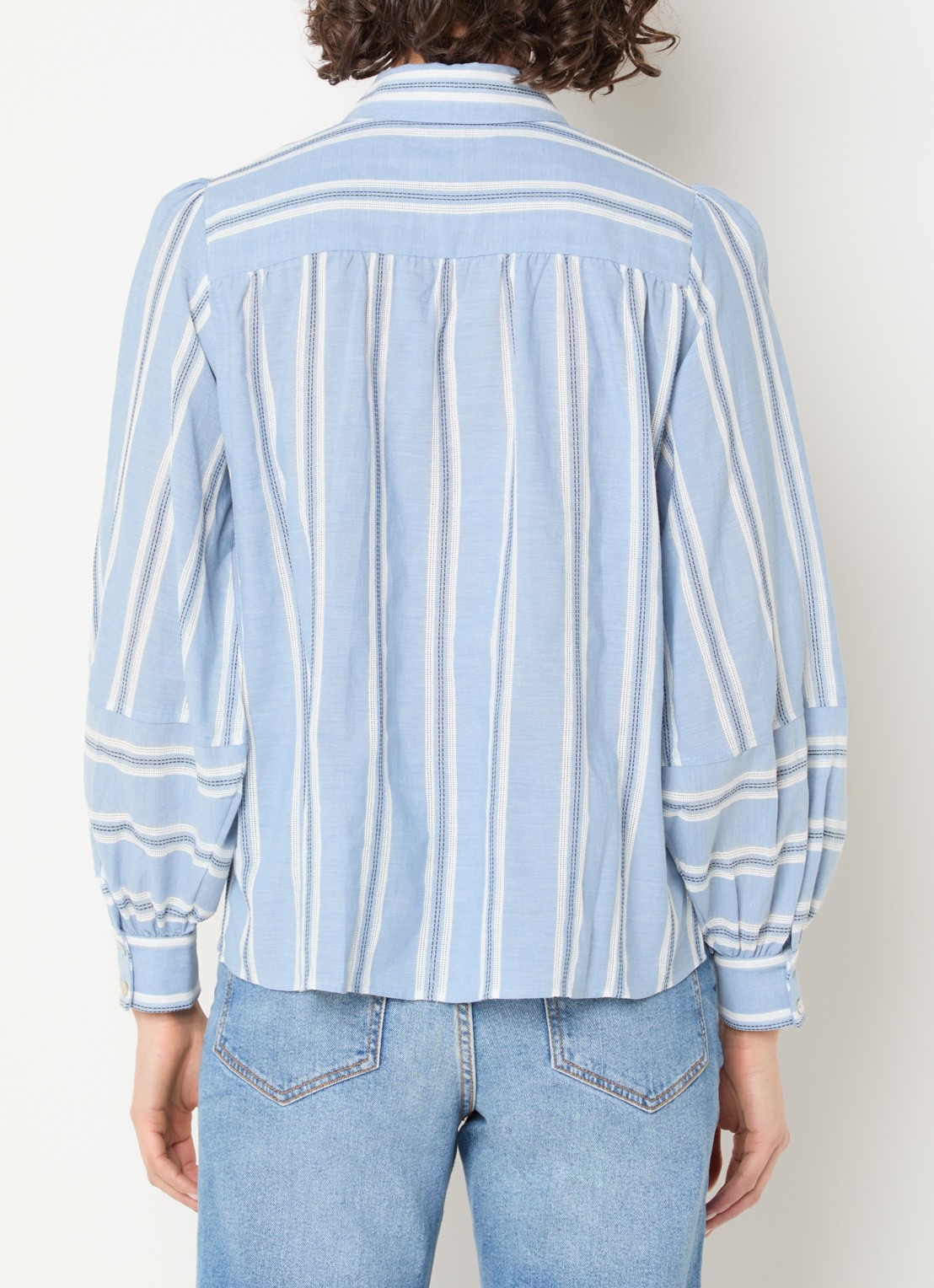 Expresso Helia blouse met streepprint - achterkant 3 staalblauw