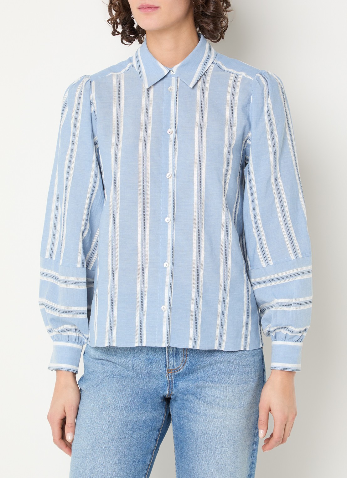 Expresso Helia blouse met streepprint - detail 4 staalblauw