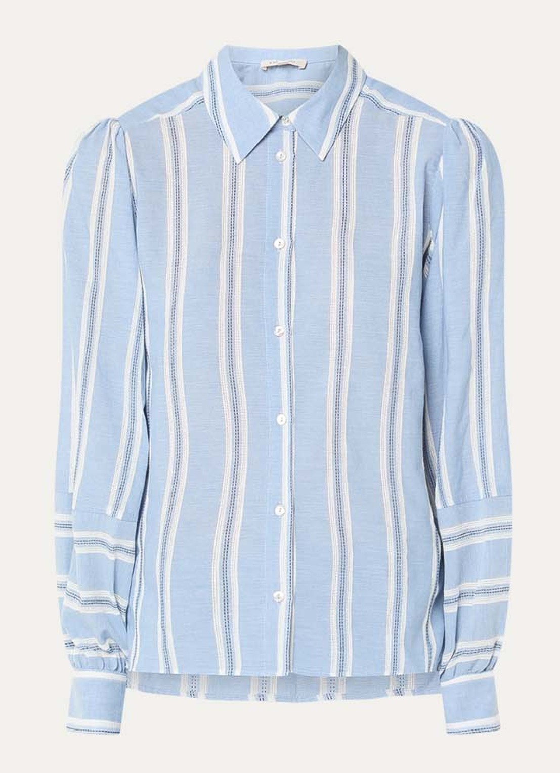 Expresso Helia blouse met streepprint - voorkant staalblauw