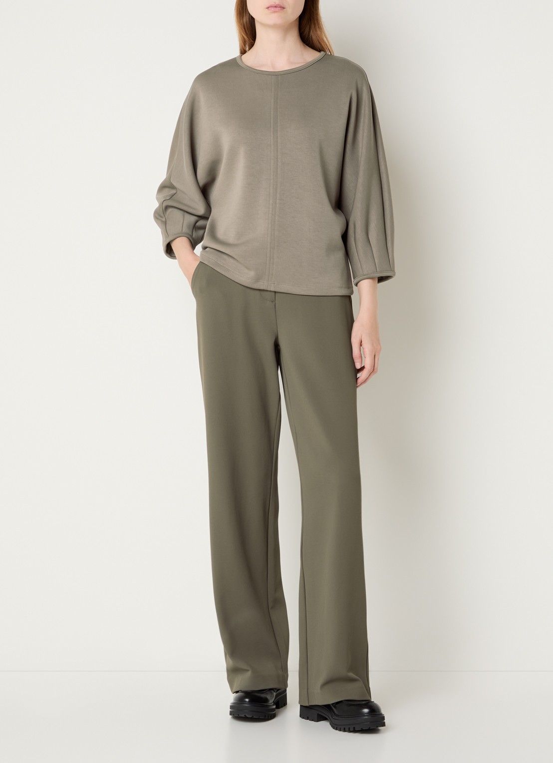 Expresso High waist flared fit broek met steekzakken - voorkant 3 zand