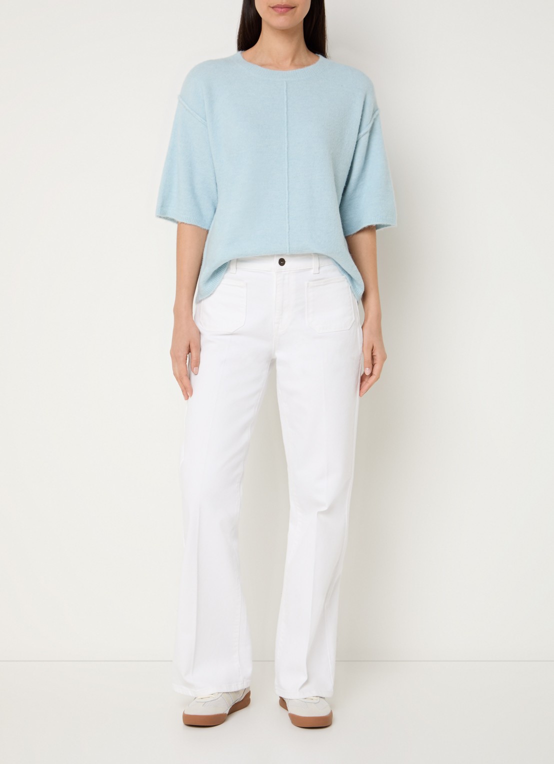 Expresso High waist flared fit chino met steekzakken - voorkant 3 gebroken wit
