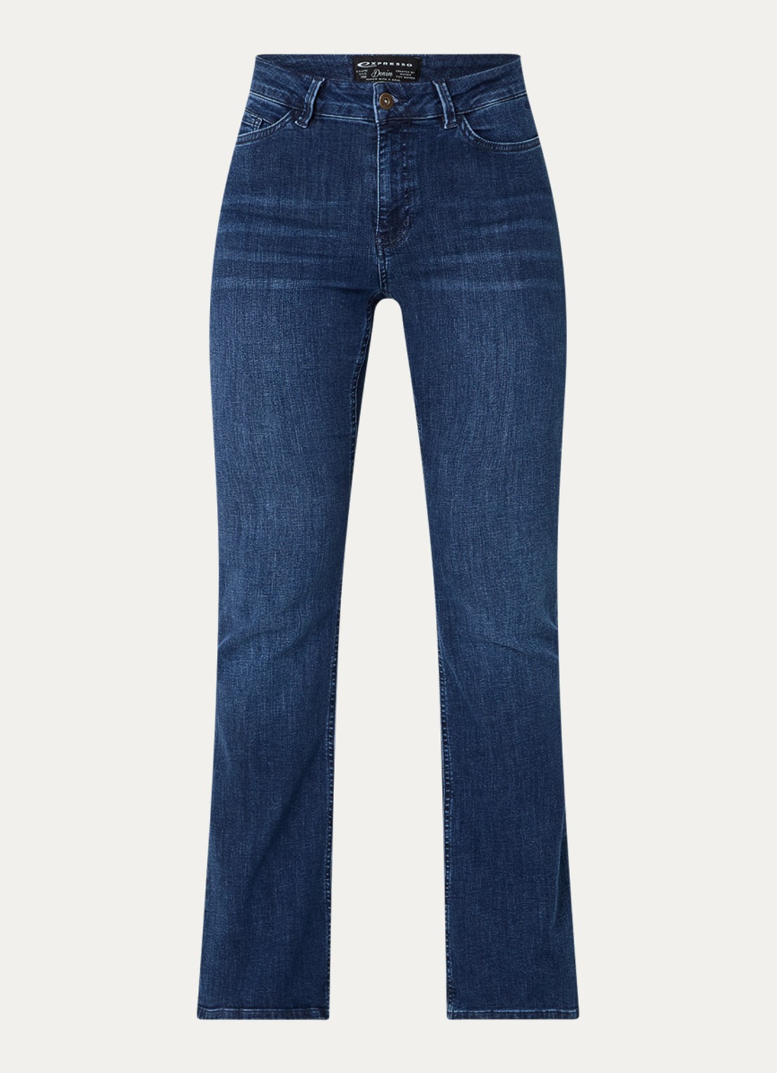 Expresso High waist flared jeans met steekzakken - voorkant indigo
