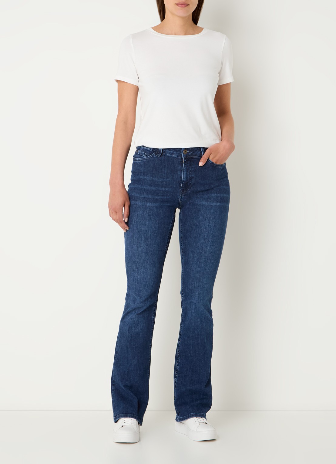 Expresso High waist flared jeans met steekzakken - voorkant 2 indigo