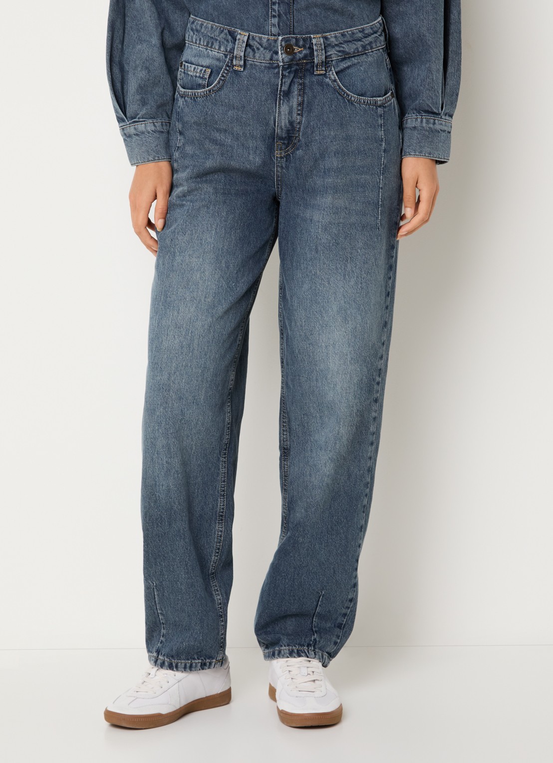 Expresso High waist straight fit jeans met medium wassing - detail indigo