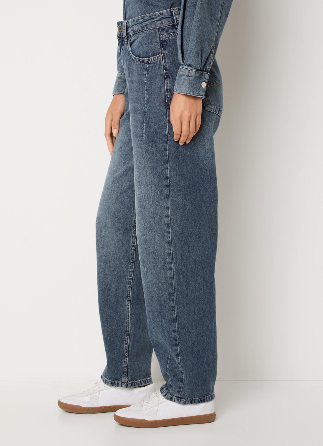 Expresso High waist straight fit jeans met medium wassing - detail 2 indigo
