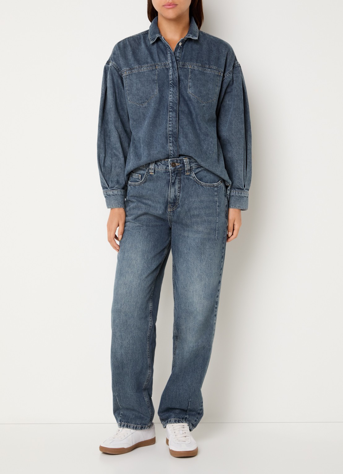Expresso High waist straight fit jeans met medium wassing - voorkant 5 indigo